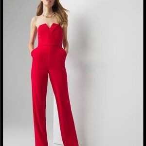 White House Black Market Strapless Red Jumpsuit
